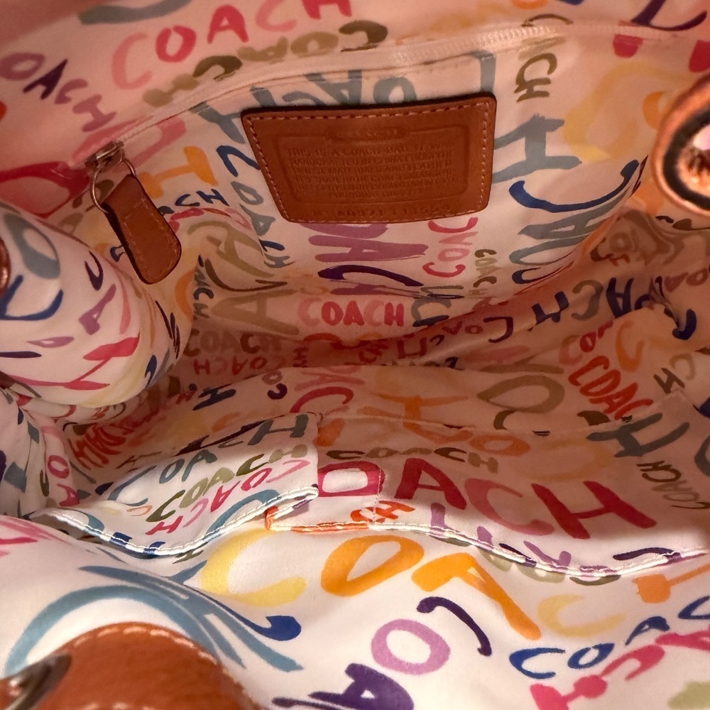Y2K VTG Coach Pastel Multicolor Stripe Drawstring Backpack Leather  F13554 - Picture 5 of 8